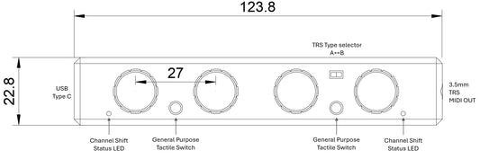 MIDI controller Layout of 4 encoders and 4 potentiometers