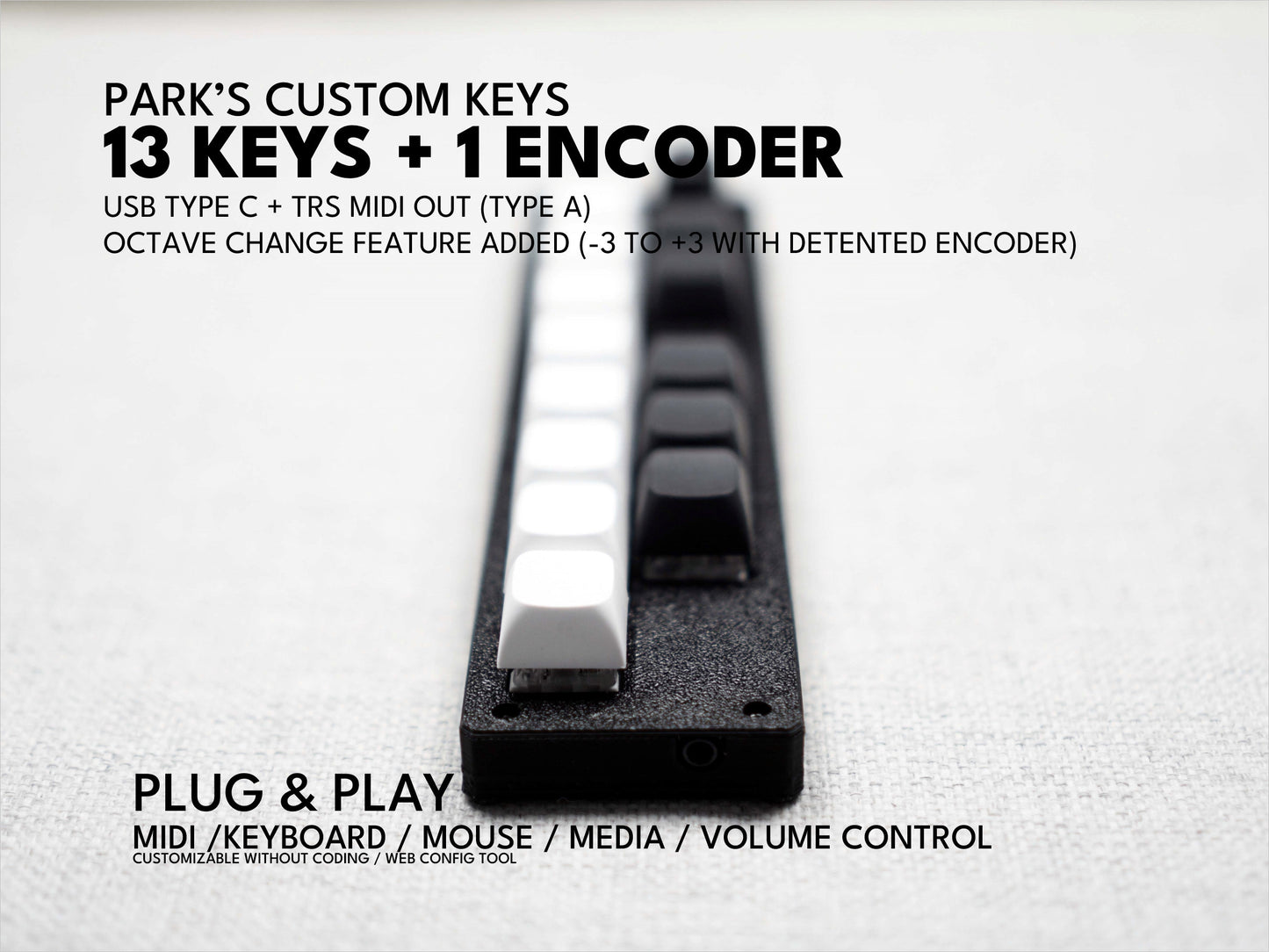 Park's Custom 13 keys + one encoder / customizable shortcut keyboard / MIDI note cc MCP / volume media control / mechanical keyboard DIY