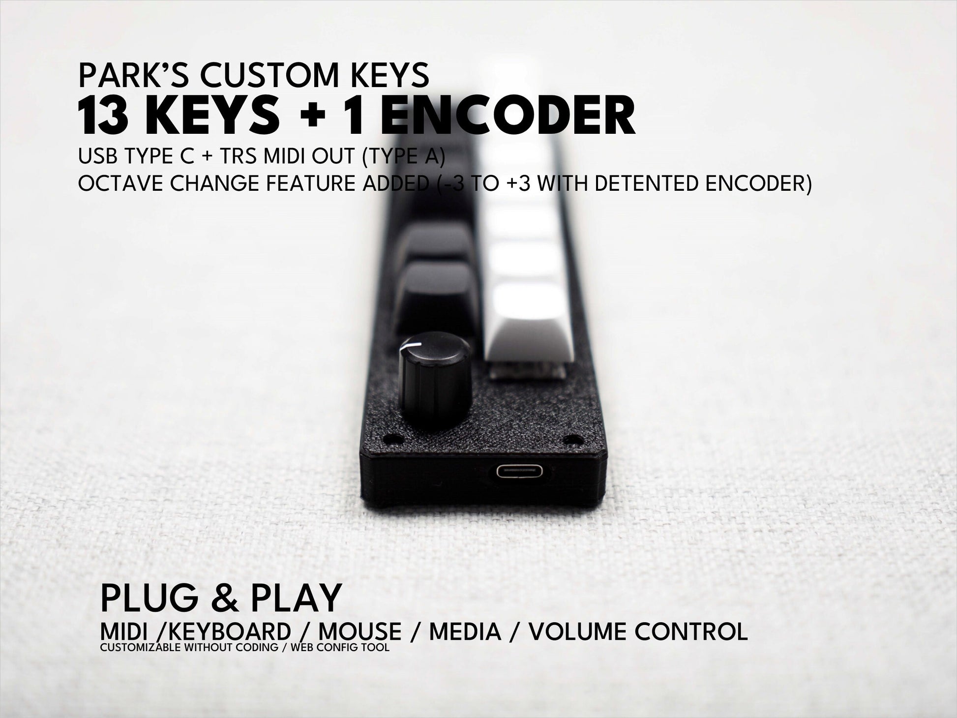 Park's Custom 13 keys + one encoder / customizable shortcut keyboard / MIDI note cc MCP / volume media control / mechanical keyboard DIY