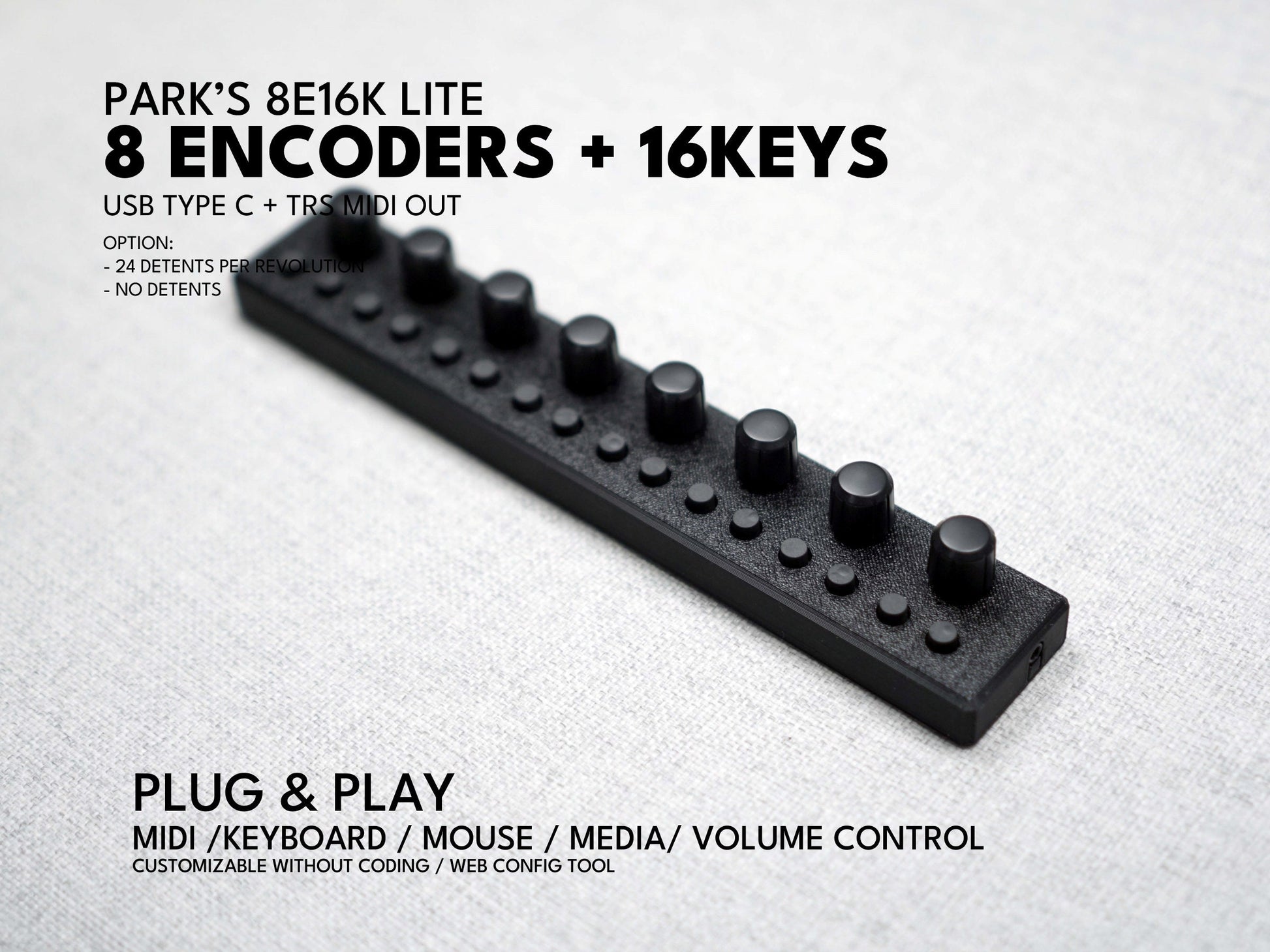 Park's 8E16K: 8 Encoders with 16 Keys / MIDI / Plug and Play / customizable / diy / MCP / keyboard mouse volume / Sound Devices