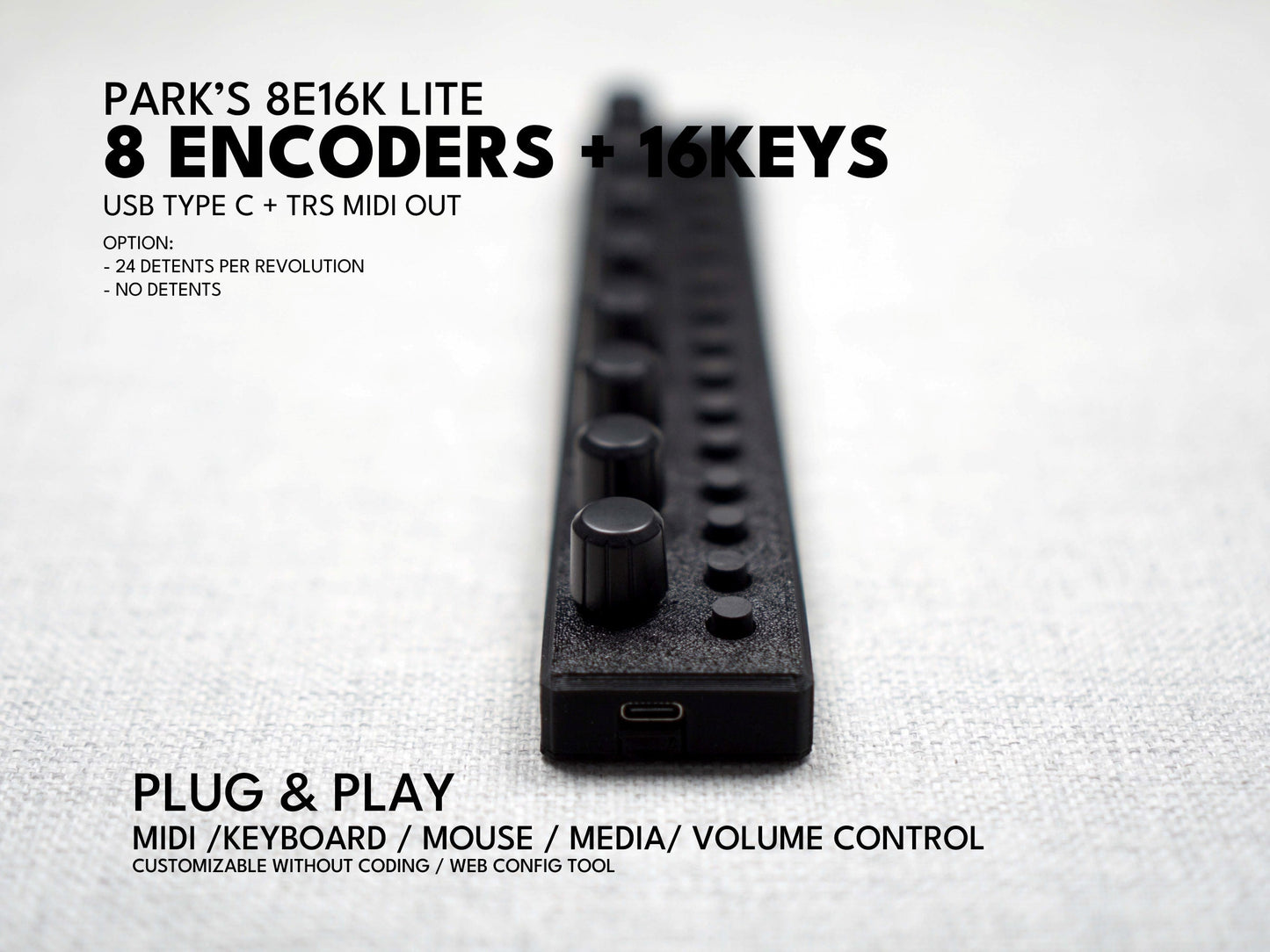 Park's 8E16K: 8 Encoders with 16 Keys / MIDI / Plug and Play / customizable / diy / MCP / keyboard mouse volume / Sound Devices