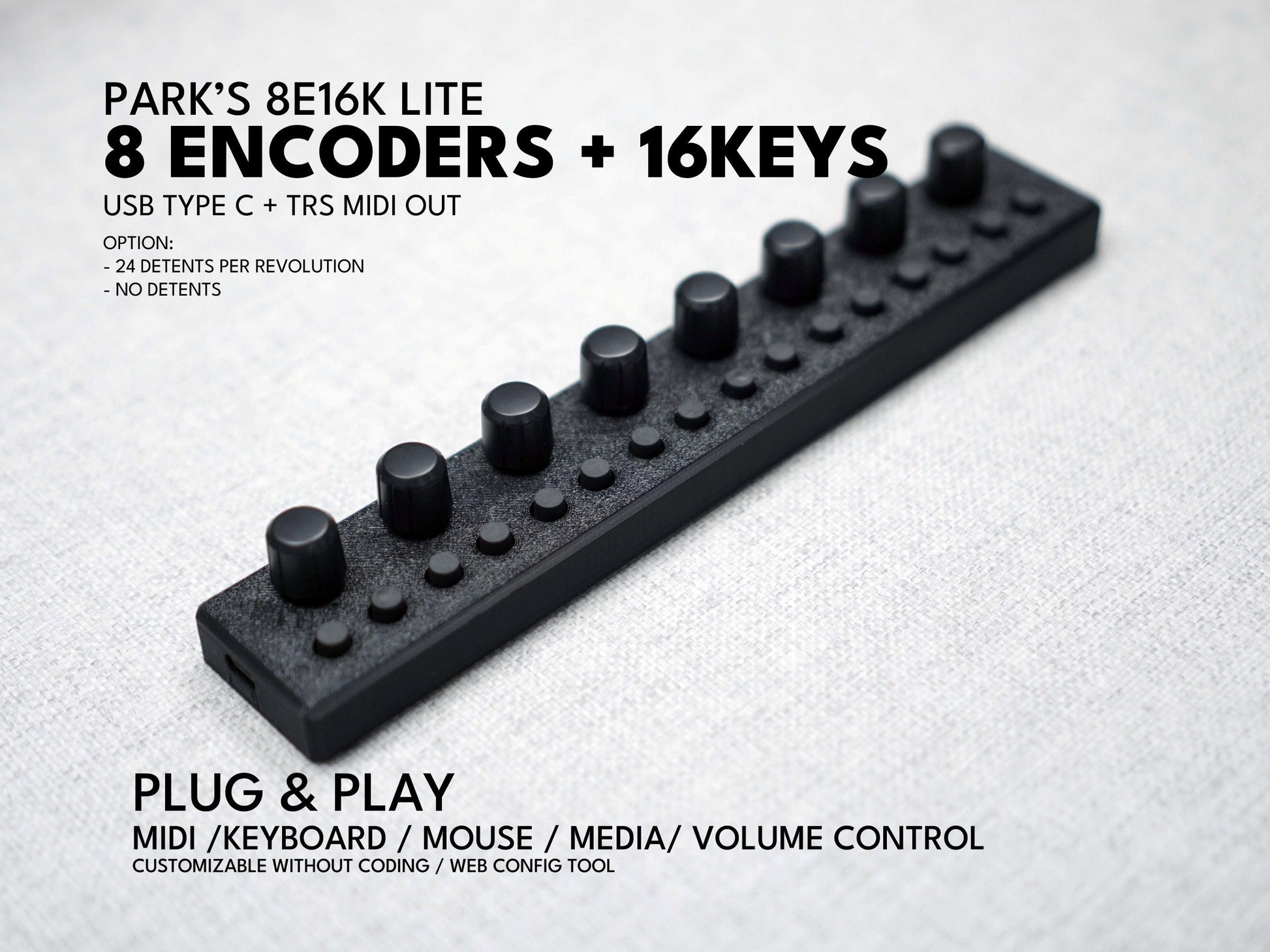 Park's 8E16K: 8 Encoders with 16 Keys / MIDI / Plug and Play / customizable / diy / MCP / keyboard mouse volume / Sound Devices